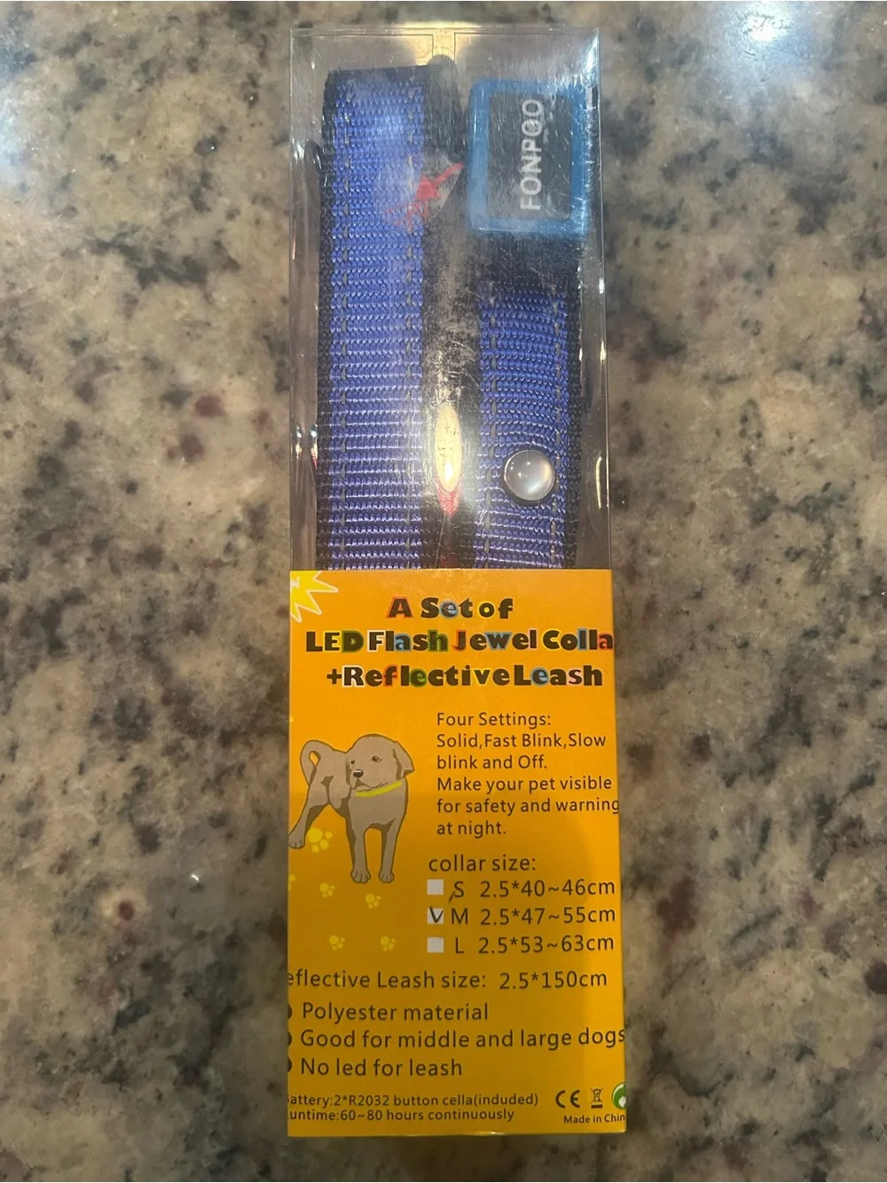 Blue LED Flash Reflective Dog Collar & Leash